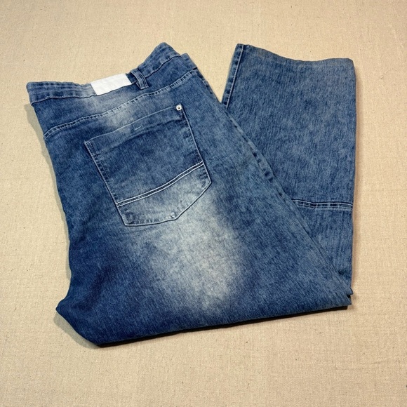 South Pole Jeans Mens 50x28 Faded Blue Y2K Stone Wash Distressed Hip Hop Stretch - Picture 1 of 7
